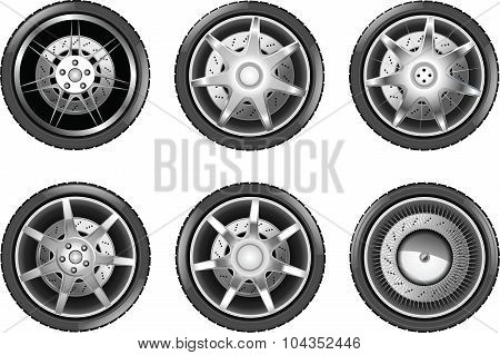 Vector Car Tire Icons. Wheels