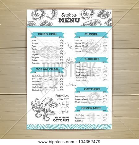 Vintage Seafood Menu Design.