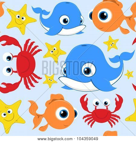 Happy Vector Cartoon Sealife Seamless Tile