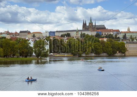 Scenic summer aerial view of the Prague Castle (Prazsky hrad) and Old Town