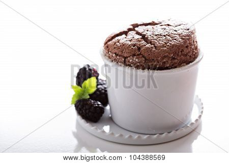 Chocolate souffle with thick glaze