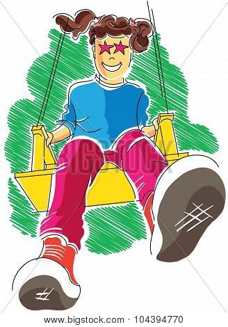 Happy child playing on the swing