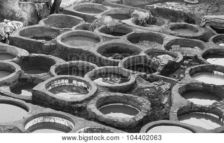 The Well For Soak Leather In Chouara Tannery In Fes