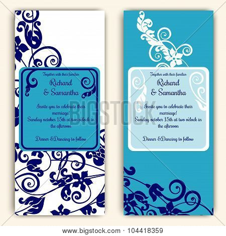 Wedding cards with blue with swirls