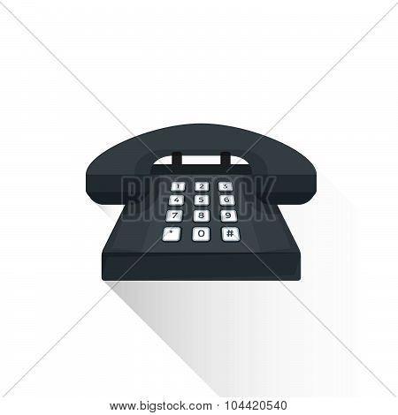 Vector Flat Style Retro Black Landline Buttons Phone Illustration Icon.