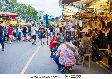 BANGKOK THAILAND - OCTOBER 10: Tourist shops at Jatujak or Chatuchak Market on October 10 2015 in Bangkok Thailand. Jatujak Market is the largest market in Thailand.