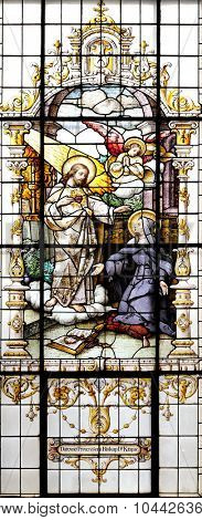 ZAGREB, CROATIA - MAY 28: Jesus and Saint Margaret Mary Alacoque, stained glass window in the Basilica of the Sacred Heart of Jesus in Zagreb, Croatia on May 28, 2015
