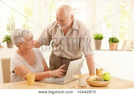 Happy Senior Couple With Computer At Home
