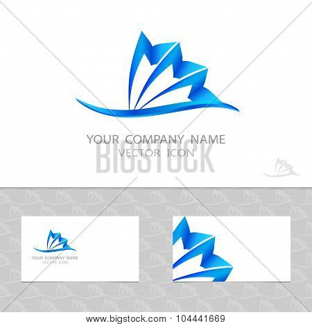 Vector Logo Set. Blue Wave And Shell. Pattern With Waves.
