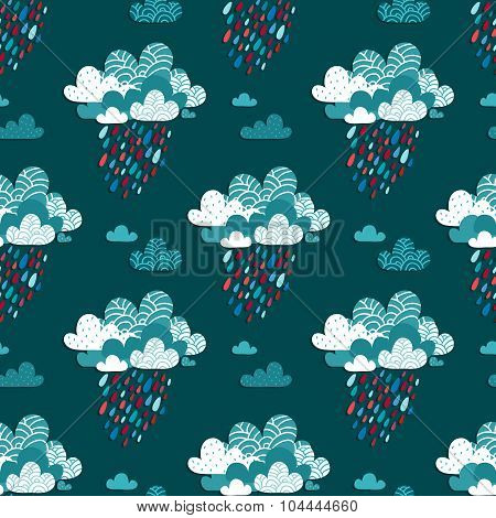 Autumn Seamless Pattern With Bright Rainy Clouds