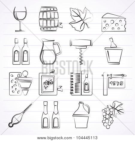 Wine industry objects icons
