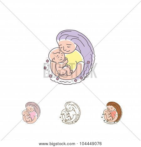 Vector Logo - Mother With Baby.  Happy Mothers Day.