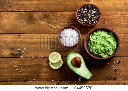 avocado and other ingredients for sauce guacamole top view
