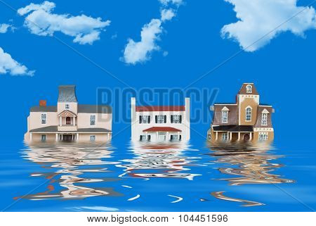 Model houses representing a flood