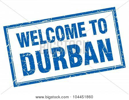 Durban Blue Square Grunge Welcome Isolated Stamp