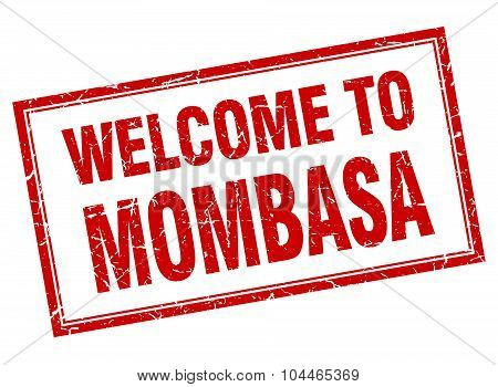 Mombasa Red Square Grunge Welcome Isolated Stamp