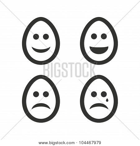 Eggs happy and sad faces signs. Easter icons.