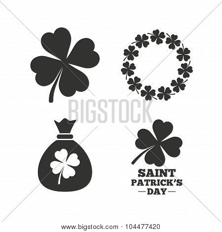 Saint Patrick day icons. Money bag with clover.