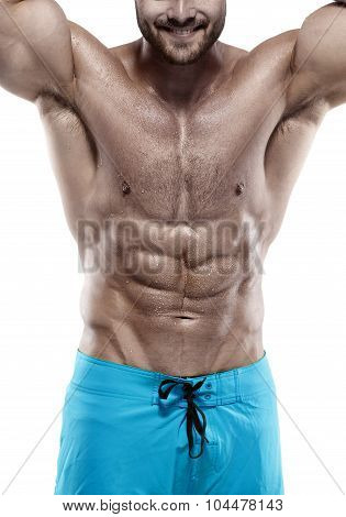 Strong Athletic Man Fitness Model Torso Showing Abdominal Muscles Without Fat