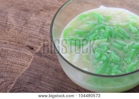 Thai Food, Lod Chong Dessert Coconut Milk On Wood Table