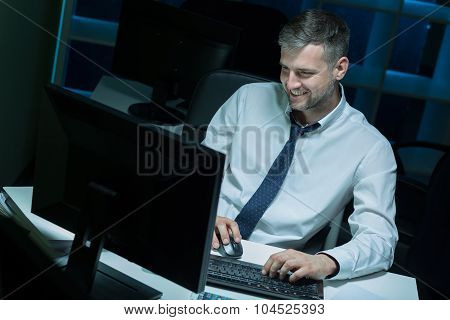 Male Workaholic Working At Night