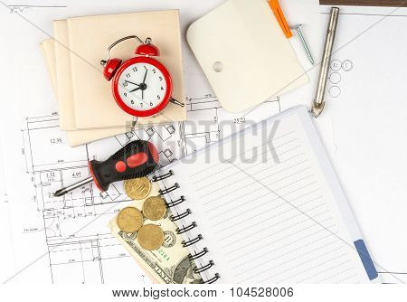 Copy book with tiles and coins