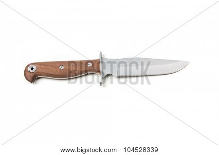 hunting knife with wooden handle, isolated on white background