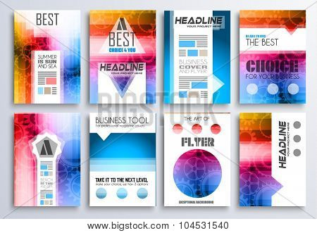 Set of Brochure, Flyers and layout templates for you projects. Ideal to use for brochures template, book cover, magazine fron page and generic printed material.