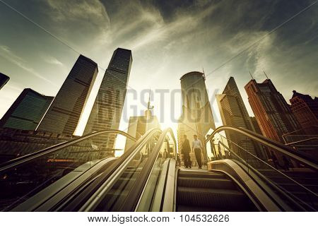 escalator in Shanghai lujiazui financial center, China