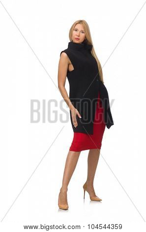Pretty young girl in bordo skirt isolated on white