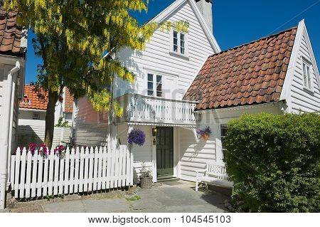 Exterior of the traditional wooden house in Stavanger, Norway.