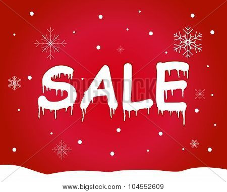 Banner winter sale on beautiful red background with snowflakes and snow. Sale. Winter sale. Vector i
