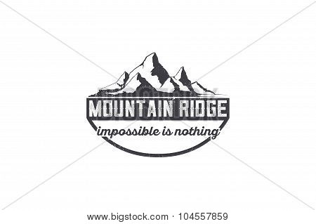Mountain exploration emblem. outdoor activity symbol with grunge texture.