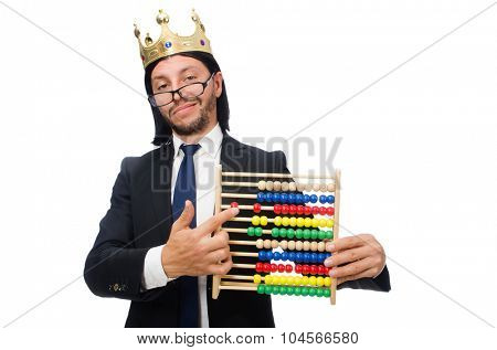Funny man with calculator and abacus