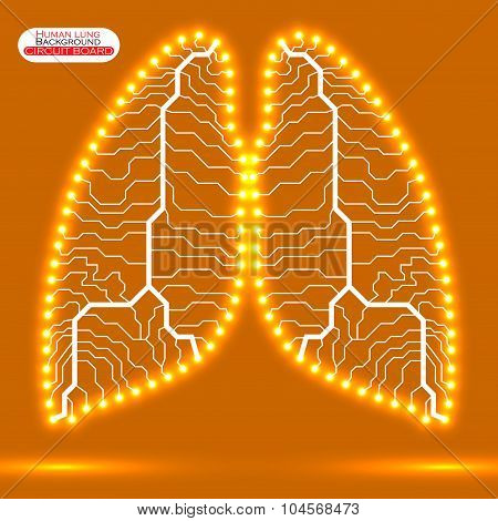 Neon human lung. Circuit board. Vector illustration. Eps 10