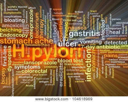 Background concept wordcloud illustration of H.pylori glowing light
