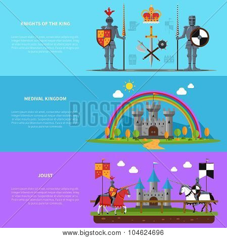 Medieval knights flat horizontal banners set