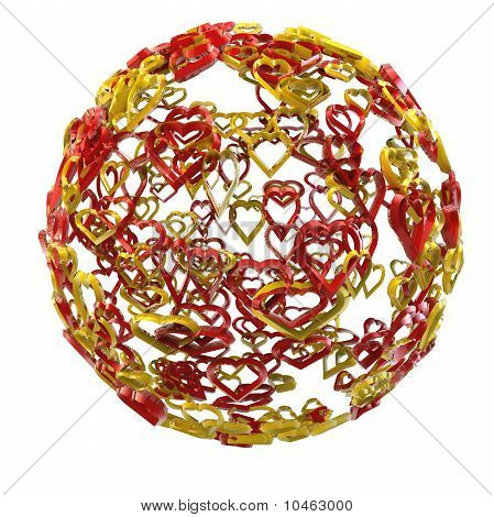 Boule de coeurs sur fond blanc isolé