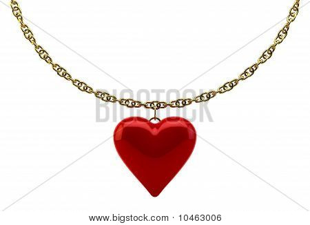 Coeurs avec une chaîne d'or sur fond blanc isolé