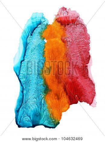 Abstract tricolor watercolor background. Monotype effect.