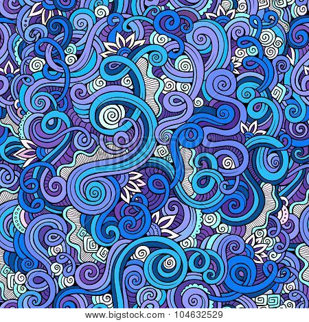 Decorative hand drawn doodle blue nature ornamental curl vector