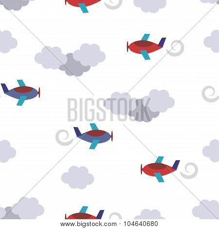 Seamless Pattern With Planes In Clouds