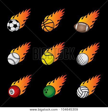 Fire Sport Balls Vector Template Set