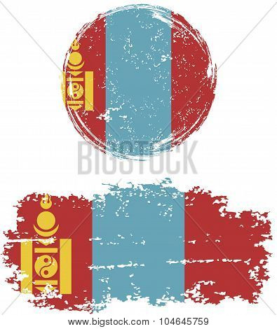 Mongolian round and square grunge flags. Vector illustration.