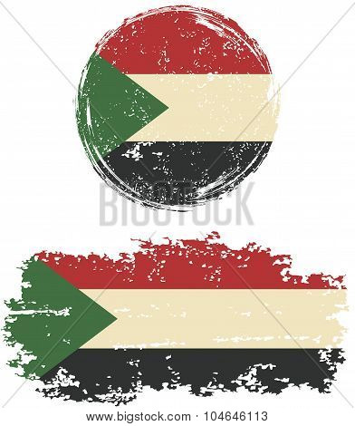 Sudanese round and square grunge flags. Vector illustration.