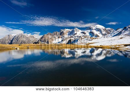 High Altitude Blue Alpine Lake In Autumn Season