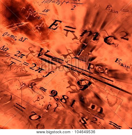Image Of Physical Technology Abstract Background. Science Wallpaper With School Physics Formulas And