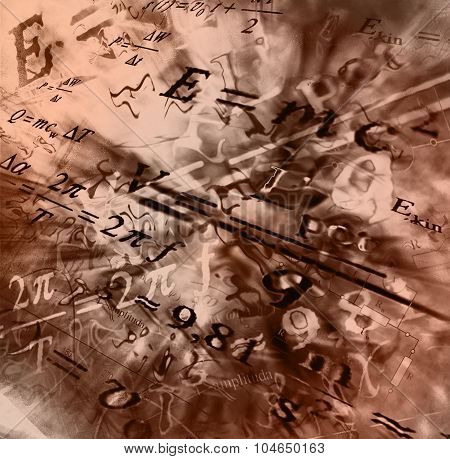 Image Of Physical Technology Abstract Background. Science Wallpaper With School Physics Formulas And