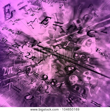 Image Of Physical Technology Abstract Background. Science Wallpaper With School Physics Formulas And