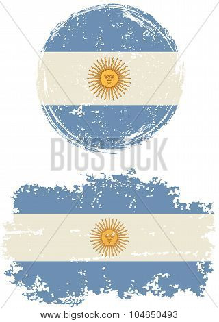 Argentinean round and square grunge flags. Vector illustration.